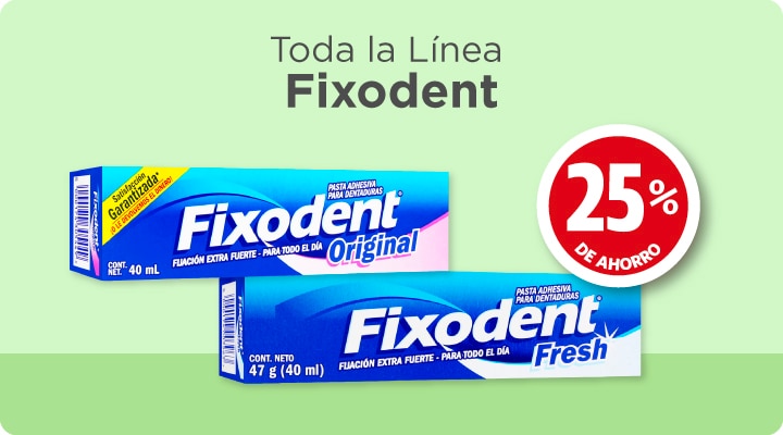 Toda la l&iacute;nea fixodent al 25% de ahorro